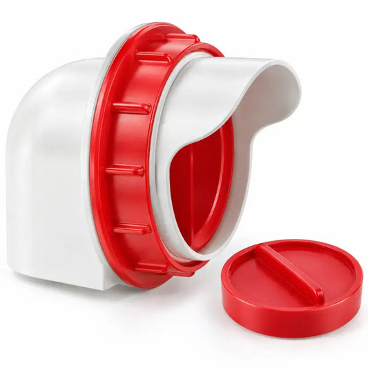 Kit comedero para gallinas: puerto blanco con anillo rojo de rosca y tapón